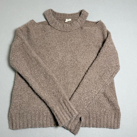 Moth Anthropologie Sweater Large Brown Knit Cutout Wool Mix Alpaca Cold Shoulder - Picture 2 of 9